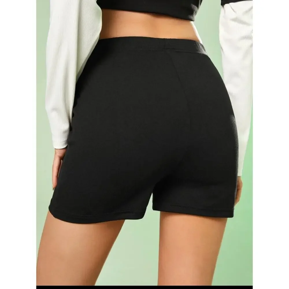 Romwe Powerpuff Girls Cartoon Letter Graphic Biker Black Shorts Plus Size 3XL - Picture 4 of 14